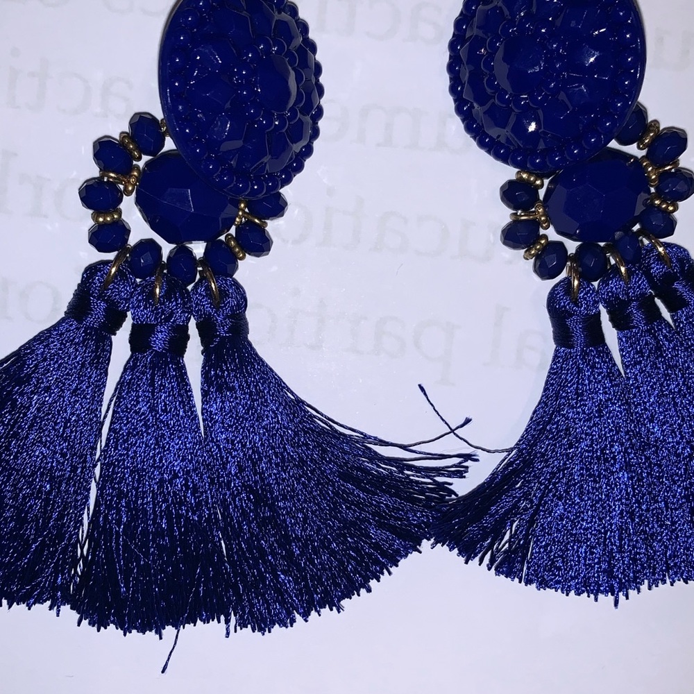 Cobalt blue fringed boho earrings